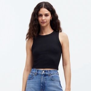 Madewell Rib Crop Tank, Black, Small, New with Tags